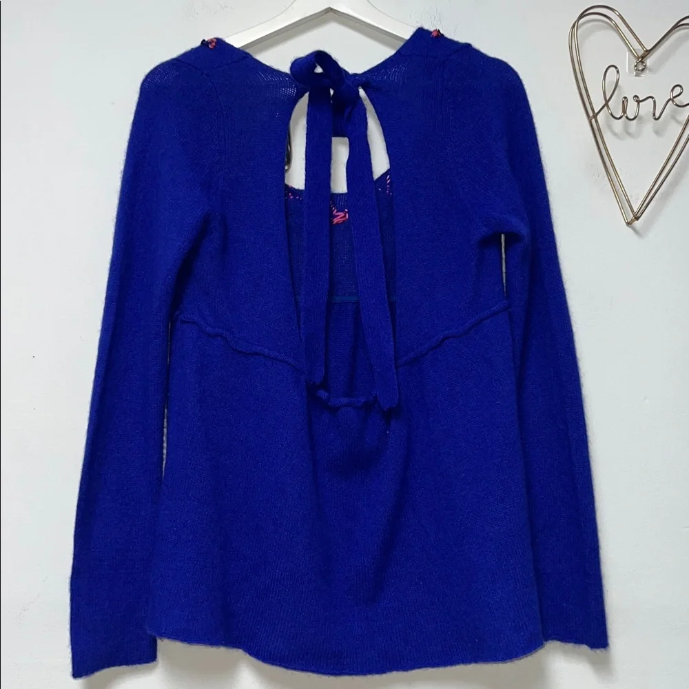Free People Royal Blue sequins Embellished babydoll sweater size M